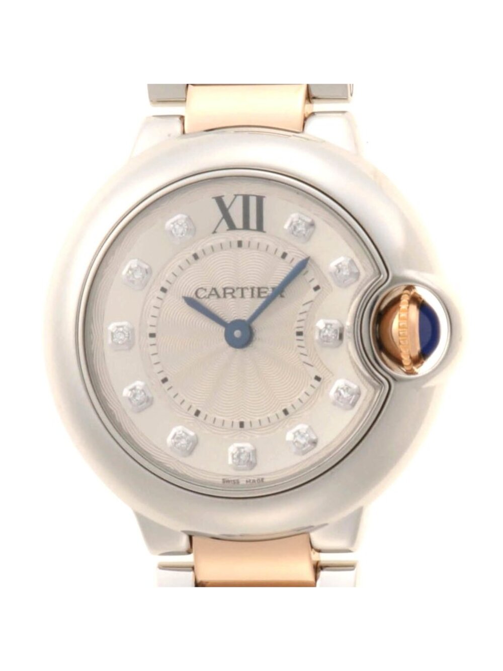 Cartier Ballon Bleu SM Silver Diamond Watch 18K Pink Gold Stainless Steel Quartz